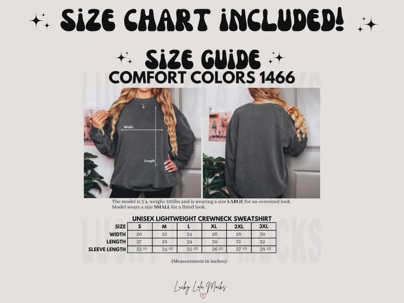 K&ouml;nnte beinhalten: Gr&ouml;&szlig;entabelle f&uuml;r ein Unisex-Leichtgewicht-Crewneck-Sweatshirt. Die Tabelle enth&auml;lt Ma&szlig;e in Zoll f&uuml;r Breite, L&auml;nge und &Auml;rmell&auml;nge, von Gr&ouml;&szlig;e S bis 3XL. Das Bild zeigt auch ein Model, das das Sweatshirt tr&auml;gt.