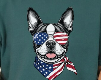 Comfort Colors Patriotic Boston Terrier Shirt, Semiquincentennial Anniversary American Flag Dog Tee, Independence Celebration Bostonian