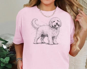 Comfort Colors Goldendoodle Dog Shirt, Golden Doodle Sketch Tee, Goldendoodle Mom and Dad Gift, Pet Owner Hand Drawn Portrait