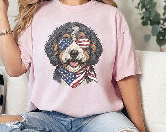 Comfort Colors Patriotic Dog Shirt, Bernedoodle T-Shirt, 4th of July USA Doodle Mom Sweatshirt, American 250th Anniversary Bernedoodle