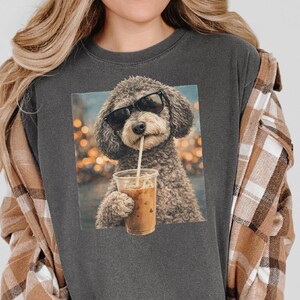 Comfort Colors Schnoodle Lover Iced Coffee Dog Shirt, Dog Drinking Coffee Tee, Schnoodle Mom Dad Gift, Cute Doodle Graphic Top, T-shirt image 1