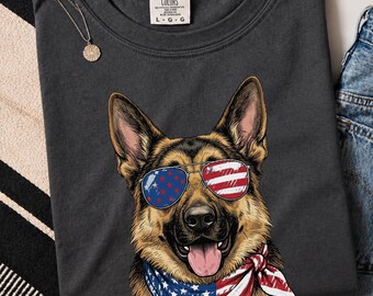 Comfort Colors Patriotic German Shepherd Shirt | Independence Celebration Alsatian Shirt | American Flag Veterans Police Officer, Gsd Shirt