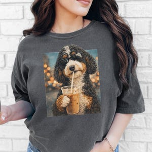 Comfort Colors Bernedoodle Tee | Iced Coffee Dog Shirt, Funny Canine Mom Gift | Dog Graphic Tee, Bernedoodle Lover Gift, Iced Coffee Tshirt image 1