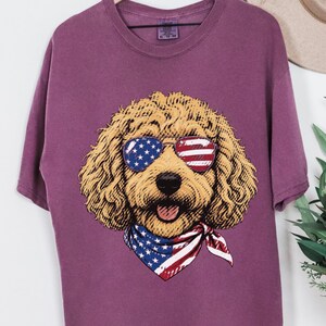 Comfort Colors Patriotic Dog Shirt, Goldendoodle Mom T-Shirt, Fourth of July Dog Dad Sweatshirt, USA Doodle Pet Owner Tops, 4th Of July Dog image 1