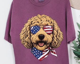 Comfort Colors Patriotic Dog Shirt, Goldendoodle Mom T-Shirt, Fourth of July Dog Dad Sweatshirt, USA Doodle Pet Owner Tops, 4th Of July Dog