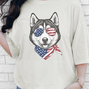 Comfort Colors Patriotic Husky Dog Shirt, Funny 4th of July Siberian Husky Tee, American Flag USA Dog Mom Shirt, Independence Day Siberian image 1