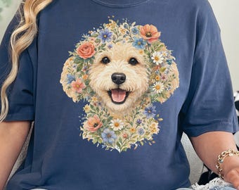 Comfort Colors Golden Labradoodle Shirt, Labradoodle Floral Face Design, Goldendoodle Mom Watercolor Pet Art, Cottagecore Print
