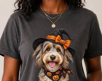 Witch Dog Shirt, Aussiedoodle Shirt, Doodle Mom Halloween Gift, Spooky Dog Lover Tee, Halloween Dog Shirt
