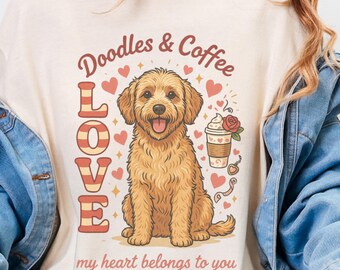 Maglietta Comfort Colors Goldendoodle Mom, Maglietta Doodles and Coffee My Heart Belongs To You, Maglietta retrò per proprietari di cani Labradoodle, Regalo per amanti dei cani Doodle