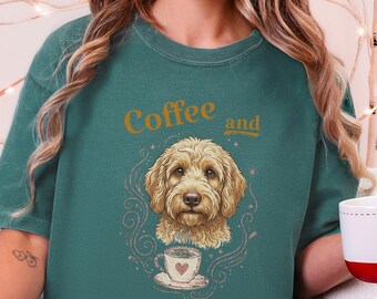Comfort Colors Labradoodle Shirt Coffee And Labradoodles, Golden Doodle Dog Art Print, Doodle Mom Dad Sweatshirt, Whimsical Pet Art