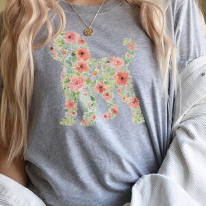 Doodle Dog Gift, Golden Doodle Floral Silhouette Shirt, Modern Pet Portrait Cottagecore Art, Wildflower Dog Mom., Goldendoodle Dog image 1