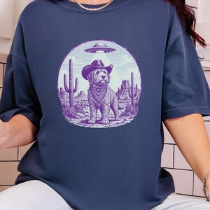 Comfort Colors Cowboy Retro Labradoodle Sweatshirt | Vintage Goldendoodle UFO Crewneck | Southwestern Extraterrestrial Abduction Space image 1
