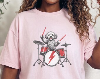 Maltipoo Drummer Shirt, Rock Dog Tee, Drummer Gift Idea, Music Lover Shirt, Puppy Musician Tee, Rock Band Pet Gift