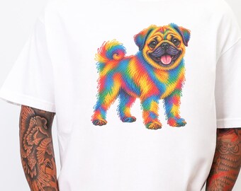 Pug Lover Shirt, Colorful Dog Art Gift, Rainbow Puppy Tee, Pug Owner Gift, Cute Dog Shirt, Vibrant Pet Art