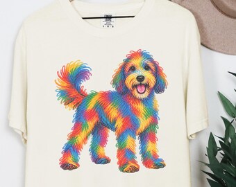 Sheepadoodle Shirt, Sheepadoodle Gift, Colorful Dog Art, Sheepadoodle Mom, Scribble Print, Pet Portrait Tee, Dog Lover Shirt