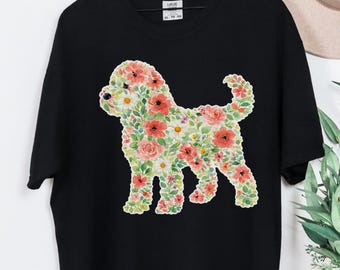 Comfort Colors Cockapoo Silhouette Floral Shirt, Dog Mom Gift, Botanical Pet Lover Tee, Puppy Owner Present, Vintage Fur Baby