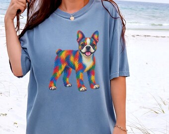 Boston Terrier Shirt, Colorful Dog Lover Gift, Rainbow Puppy Art Tee, Dog Mom Present