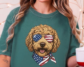 Comfort Colors Patriotic Labradoodle American Flag Shirt, Patriotic Goldendoodle Crewneck Sweatshirt, Independence Day 250th Anniversary