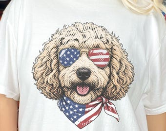 Comfort Colors Patriotic Maltipoo Dog Mom Shirt, 4th of July American Dog Lover Tee, USA Independence Day Maltipoo Owner T-Shirt