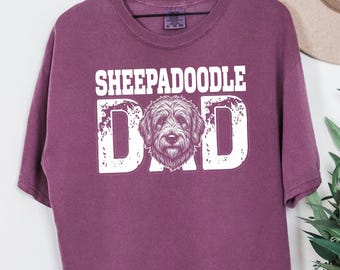 Comfort Colors Sheepadoodle Dad Tshirt for Men, Personalized Pet Portrait Tee, Funny Retro Dog Owner Apparel, Funny Graphic Tee