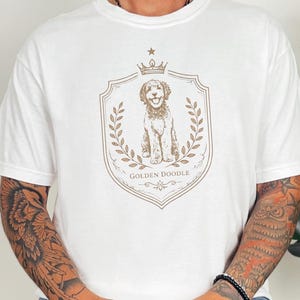 Doodle Dog Gift, Golden Doodle Crest Shirt, Vintage Pet Portrait Tee, Personalized Pet Art, Goldendoodle Owner, Funny Dog Mom Dad
