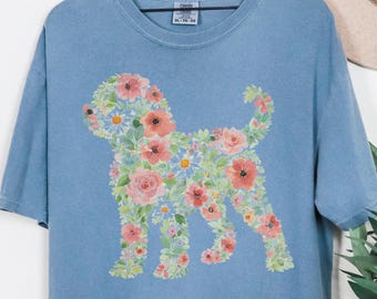 Comfort Colors Goldendoodle Floral Silhouette Shirt, Vintage Botanical Watercolor Dog Art Tee, Goldendoodle Mom Dad Pet Lovers