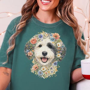 Comfort Colors Sheepadoodle T-shirt, Doodle Pet Art, Botanical Pet Lover Gift, Sheepadoodle Floral Face Spring Tee, Funny Pet Mom Shirt, Tee