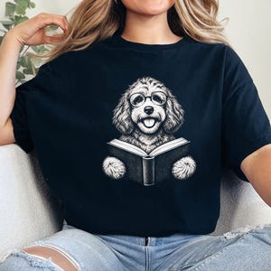 Bookish Dog Tee, Cavapoo Mom Gift, Reading Animal Art, Cavapoo Shirt, Dog Lover Book Tee image 9