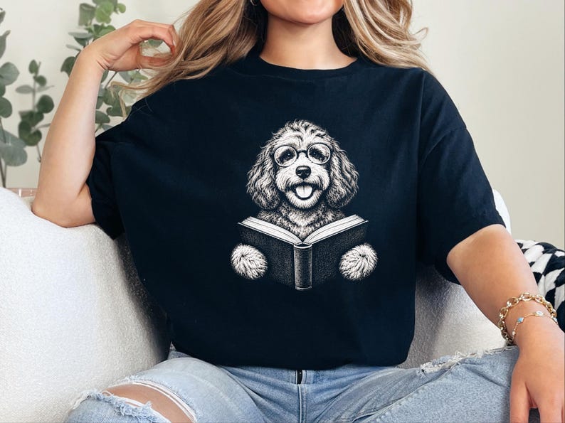 Bookish Dog Tee, Cavapoo Mom Gift, Reading Animal Art, Cavapoo Shirt, Dog Lover Book Tee image 9