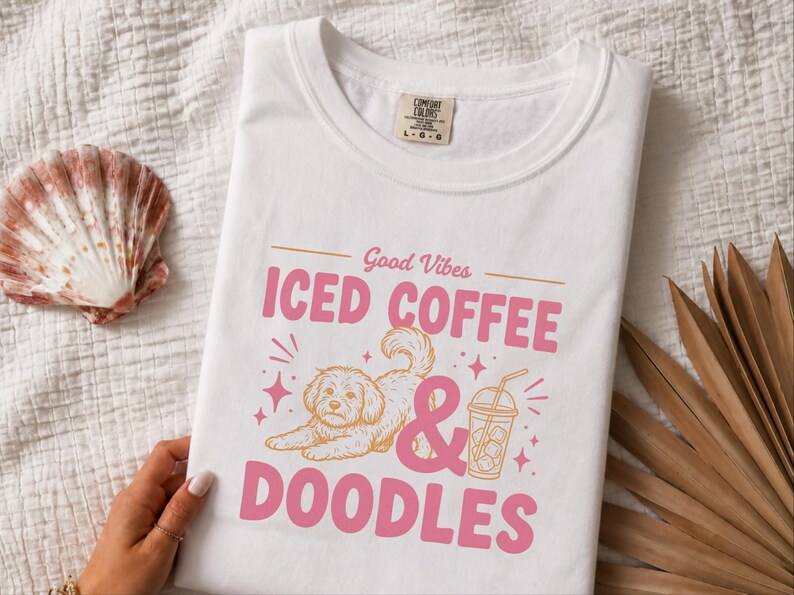 Comfort Colors Dog Coffee Tee, Goldendoodle Labradoodle Mom Iced Coffee Crewneck, Iced Coffee, Doodles and Good Vibes Sweatshirt image 4