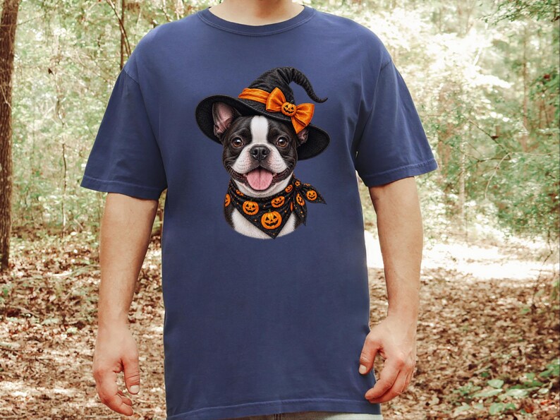 Camiseta de Halloween com Boston Terrier, Presente Assustador para Mãe de Cachorro, Camiseta para Dono de Cachorro Bruxo imagem 5