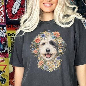 Comfort Colors Sheepadoodle T-shirt, Doodle Pet Art, Botanical Pet Lover Gift, Sheepadoodle Floral Face Spring Tee, Funny Pet Mom Shirt, Tee image 2