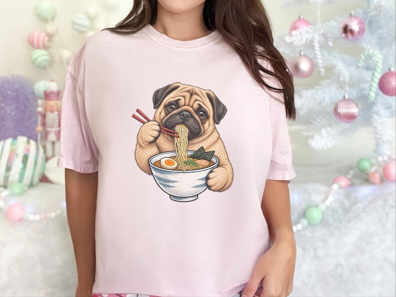Pug Lover Shirt, Ramen Tee, Noodle Lover Gift, Pug Dad Shirt, Pug Mom Gift, Funny Dog Shirt, Japanese Food Tee, Anime Fan Shirt, Kawaii Food image 5