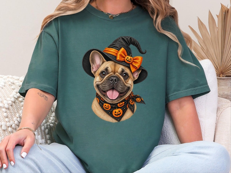 Frenchie Halloween Shirt, Frenchie Mom Gift, Halloween Dog Shirt, French Bulldog Mom Tee, Witch Dog Shirt, Spooky Dog Mom image 1