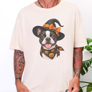 Camiseta de Halloween com Boston Terrier, Presente Assustador para Mãe de Cachorro, Camiseta para Dono de Cachorro Bruxo imagem 4