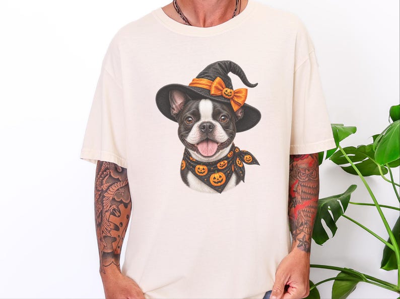 Camiseta de Halloween com Boston Terrier, Presente Assustador para Mãe de Cachorro, Camiseta para Dono de Cachorro Bruxo imagem 4
