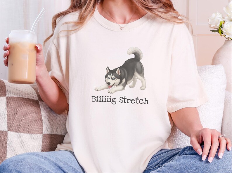 Comfort Colors Husky-Hundeshirt, extra großes Stretch-T-Shirt mit sibirischem Husky-Motiv, lustiges schwarz-weißes Oberteil für Haustierbesitzer, Tier-T-Shirt, lustiges Husky-T-Shirt Bild 7