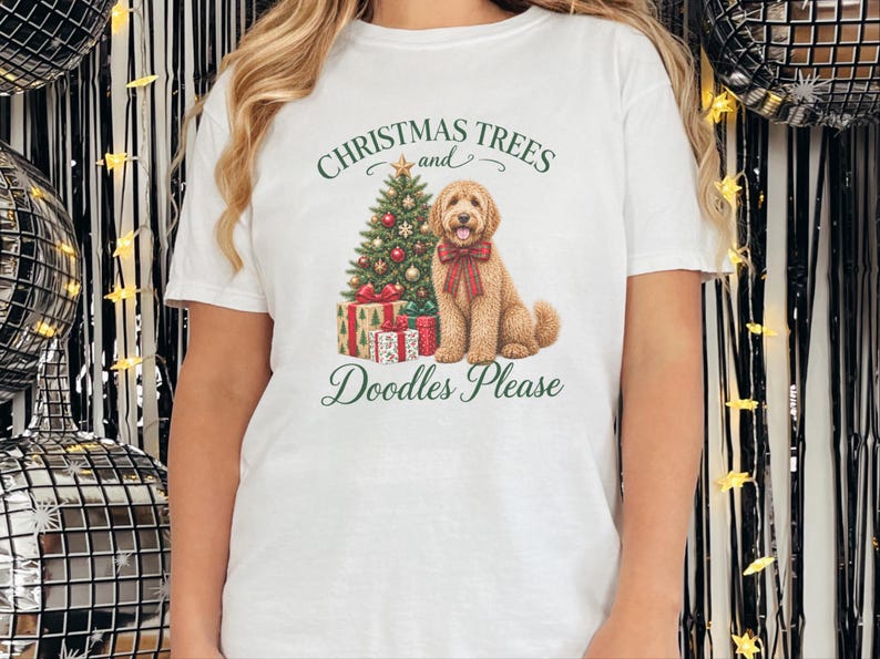 Kerstshirt voor honden, kerstcadeau voor Labradoodles, kerstbomen en doodles, trui voor hondenmoeders, T-shirt voor Labradoodle-liefhebbers, feestelijke top voor huisdiereigenaren afbeelding 4
