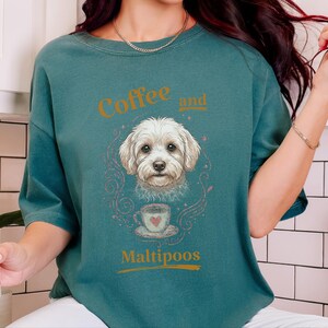 Comfort Colors Maltipoo Mom Shirt, Coffee And Maltipoos Tee, Dog Mama Gift, Vintage Dog Lover Tee, Maltese Poodle Mix, Cozy Tea Lover image 8