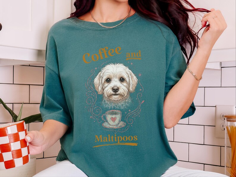 Comfort Colors Maltipoo Mom Shirt, Coffee And Maltipoos Tee, Dog Mama Gift, Vintage Dog Lover Tee, Maltese Poodle Mix, Cozy Tea Lover image 8
