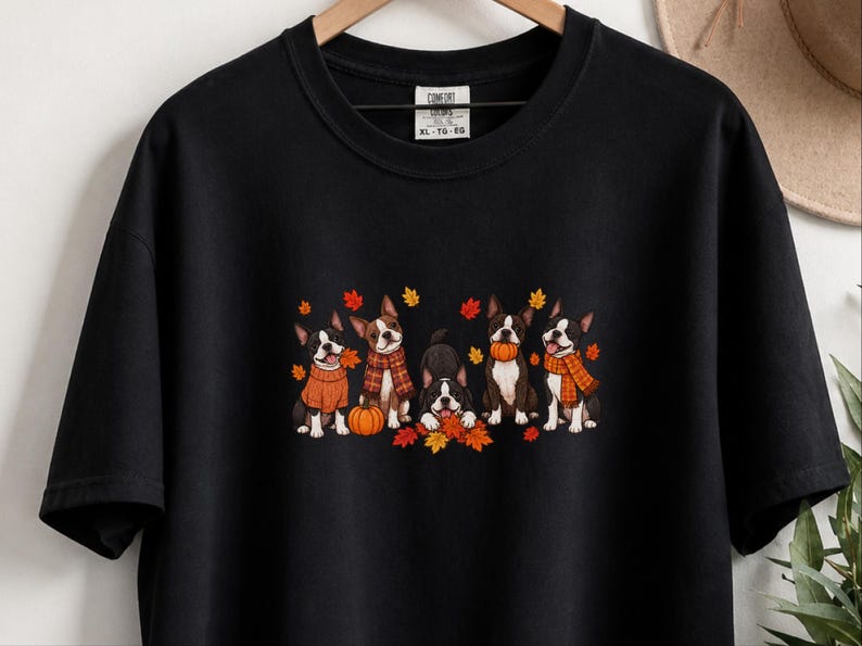 Boston Terrier Fall Shirt, Dog Lover Gift, Cozy Autumn Tee, Cute Puppy Shirt, Boston Terrier Owner Gift, Fall Dog Sweatshirt image 3