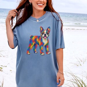 Boston Terrier Shirt, Colorful Dog Lover Gift, Rainbow Puppy Art Tee, Dog Mom Present image 10