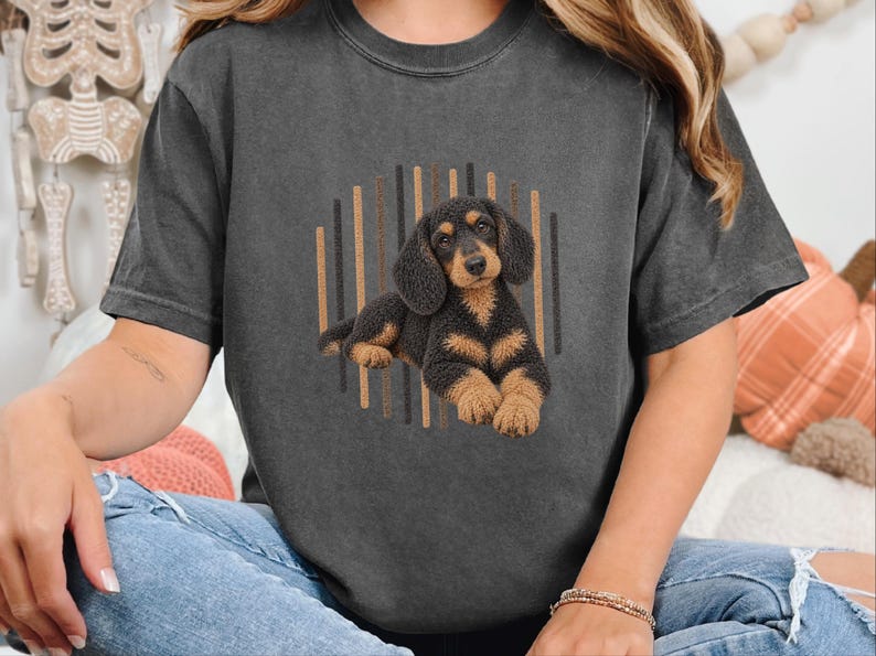 Dachshund Dog Shirt, Wiener Dog Mom Gift, Long Haired Doxie Tee, Dapple Dachshund Lover Present, Sausage Dog Art image 8