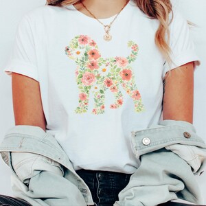 Doodle Dog Gift, Golden Doodle Floral Silhouette Shirt, Modern Pet Portrait Cottagecore Art, Wildflower Dog Mom., Goldendoodle Dog image 5