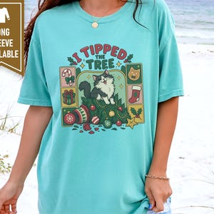 Christmas Cat Shirt, Tuxedo Cat Christmas Gift, Funny Cat Christmas Tree Tee, I Tipped The Tree Holiday Shirt, Cat Mom Shirt Gift image 9