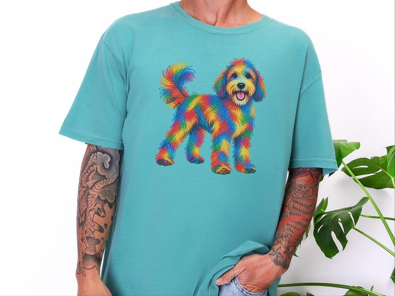 Sheepadoodle Shirt, Sheepadoodle Gift, Colorful Dog Art, Sheepadoodle Mom, Scribble Print, Pet Portrait Tee, Dog Lover Shirt image 4