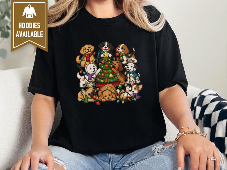 Christmas Dog Shirt, Holiday Puppies Gift, Festive Dogs Tee, Cute Puppy Christmas Sweater, Dog Lover Gift Idea image 6