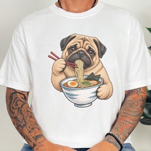 Pug Lover Shirt, Ramen Tee, Noodle Lover Gift, Pug Dad Shirt, Pug Mom Gift, Funny Dog Shirt, Japanese Food Tee, Anime Fan Shirt, Kawaii Food image 2
