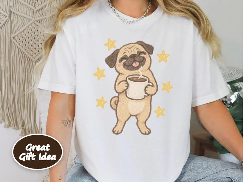 Pug Coffee Shirt, Pug Lover Gift, Coffee Lover Graphic Tee, Funny Pug T Shirt, Dog Owner Gift, Pug Mom Shirt Bild 6