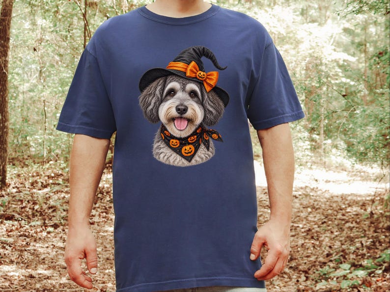 Witch Dog Shirt, Halloween Dog Mom, Schnoodle Mom Gift, Spooky Dog Sweatshirt, Fall Doodle Dog Tee image 8